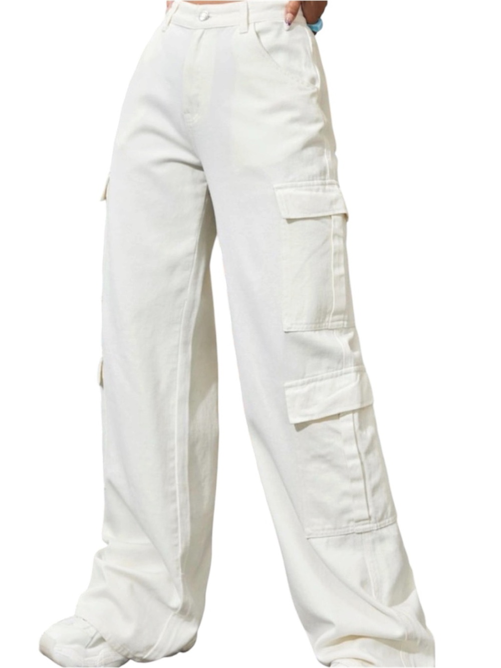 Zara Wide Leg Cargo Pants in White Sz/8